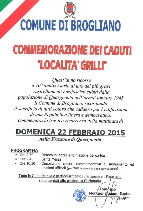 Il manifesto del Comune di Brogliano
