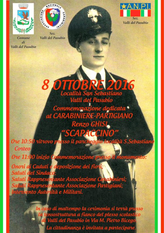 Locandina della commemorazione dedicata al Carabiniere Partigiano Scapaccino, 8 ottobre 2016