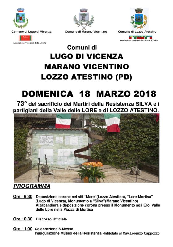 Locandina della commemorazione dei Martiri della Resistenza della Valle delle Lore e di Lozzo Atestino